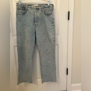 Zara Women’s Light Wash Denim Button Fly Jeans Size 10 Jagged Hem